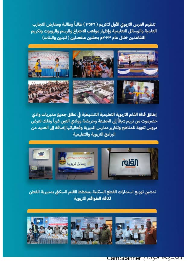 إدارة التربية والتعليم بمديرية القطن تصدر تقريرها السنوي للعام 2023م إدارة التربية والتعليم بمديرية القطن تصدر تقريرها السنوي للعام 2023م