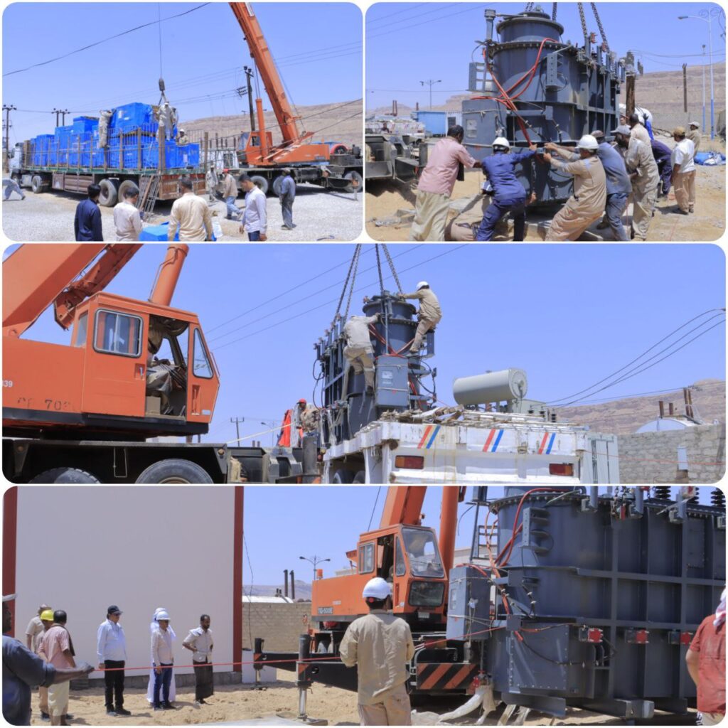 وصول أول المحولات بقدرة 20-25 ميقا لزيادة السعة الإستيعابية بمحطة الغرف التحويلية وصول أول المحولات بقدرة 20-25 ميقا لزيادة السعة الإستيعابية بمحطة الغرف التحويلية