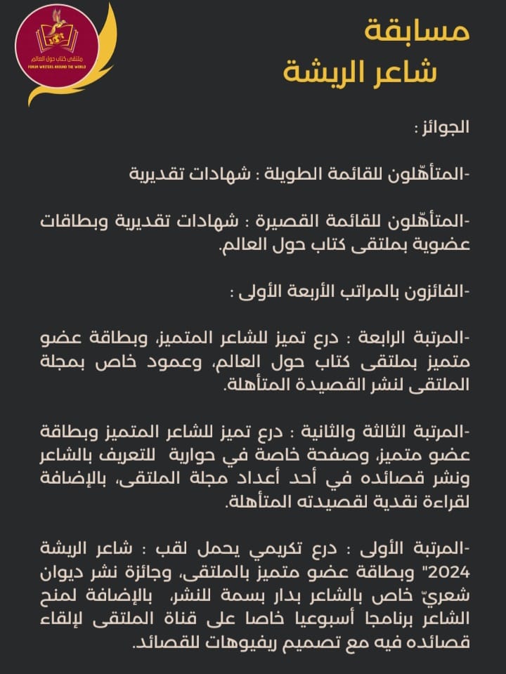 الشاعر اليمني عمر سالم بن هشلان من أبناء حضرموت يحصل على المركز الأول على مستوى الوطن العربي في مسابقة شاعر الريشة . الشاعر اليمني عمر سالم بن هشلان من أبناء حضرموت يحصل على المركز الأول على مستوى الوطن العربي في مسابقة شاعر الريشة .