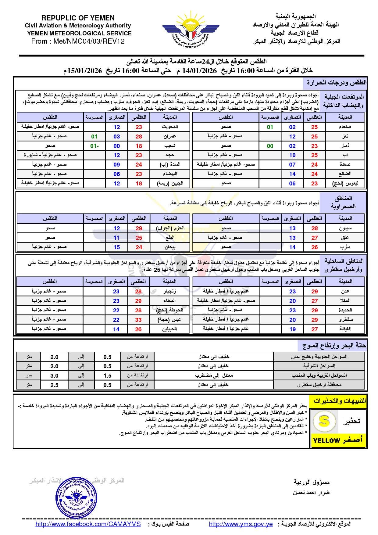الأرصاد تتوقع أجواءً باردة إلى شديدة البرودة وتحذّر من الصقيع واضطراب البحر خلال الـ24 ساعة القادمة - الأرصاد تتوقع أجواءً باردة إلى شديدة البرودة وتحذّر من الصقيع واضطراب البحر خلال الـ24 ساعة القادمة -