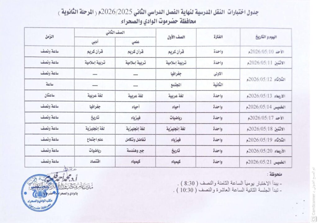 اجتماع بتربية وادي حضرموت والصحراء يناقش الاستعدادات لاختبارات النقل واختبارات شهادة الثانوية العامة اجتماع بتربية وادي حضرموت والصحراء يناقش الاستعدادات لاختبارات النقل واختبارات شهادة الثانوية العامة