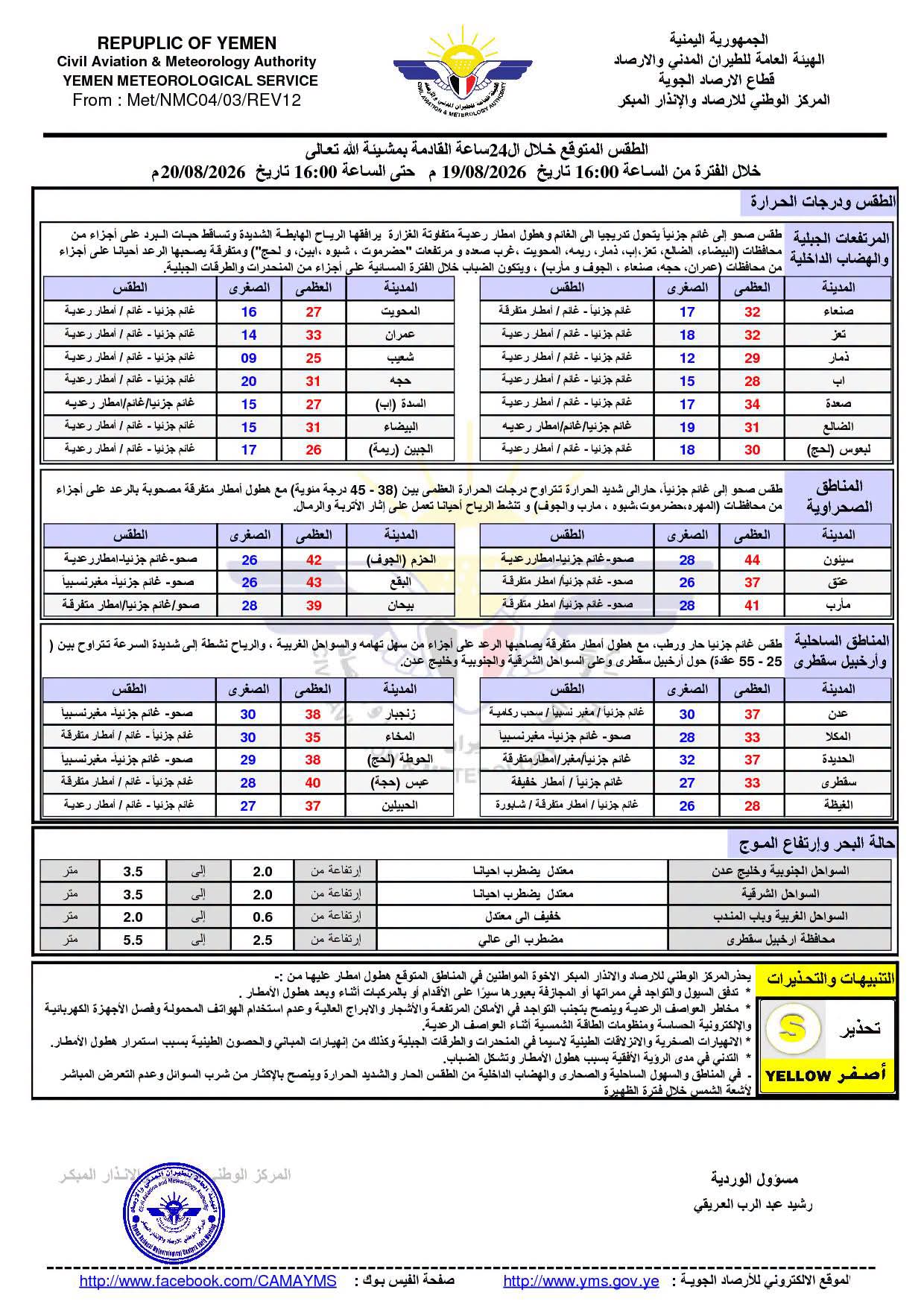 الأرصاد يحذر من أمطار رعدية ورياح شديدة.. ودرجات الحرارة تصل إلى 45 مئوية - الأرصاد يحذر من أمطار رعدية ورياح شديدة.. ودرجات الحرارة تصل إلى 45 مئوية -